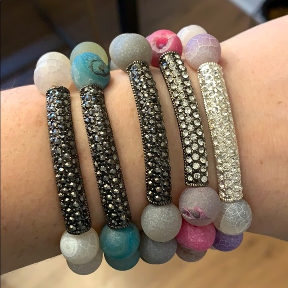 Agate druzy stone beaded stretch bracelet - Picture 3 of 8